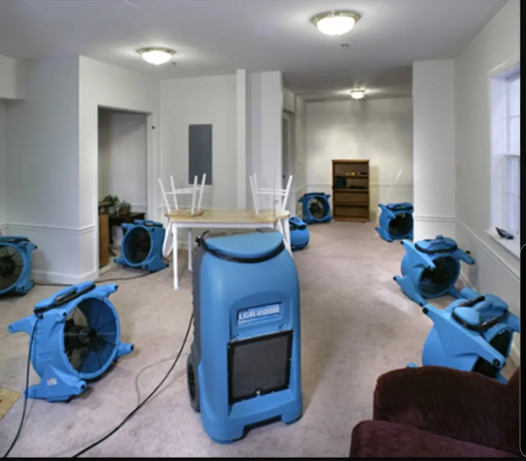 Air movers and dehumidifier setup for Water Damage Restoration in Wilsonville